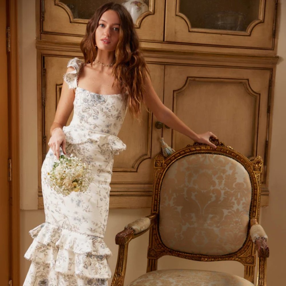 V. Chapman The Violet Dress in Blue Murano Print Size 0